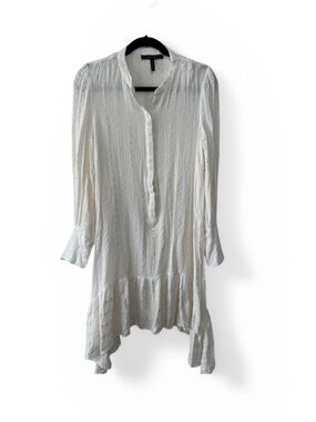 BCBGMaxAzria White Eyelet Mini Dress XS Boho Ruffle Hem Long Sleeve